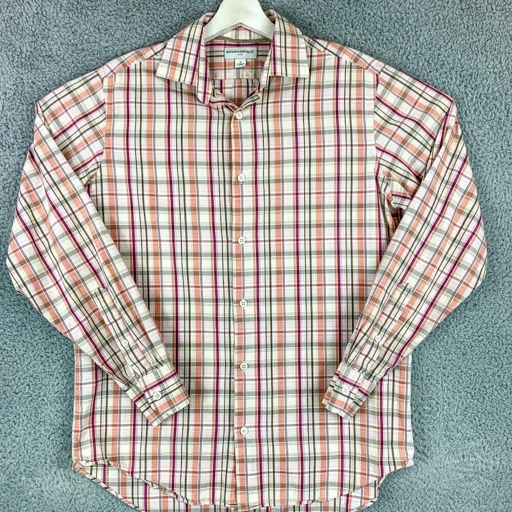 Banana Republic Shirt Mens‎ Small Orange Brown Plaid Preppy Casual Outdoor Camp
